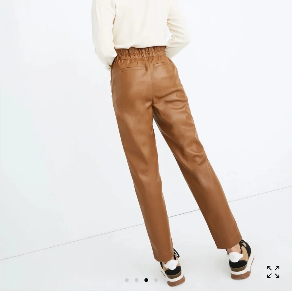 Madewell Women's Vegan Leather Paperbag Pants Size 12 Camel Tan Pull On - Picture 9 of 12
